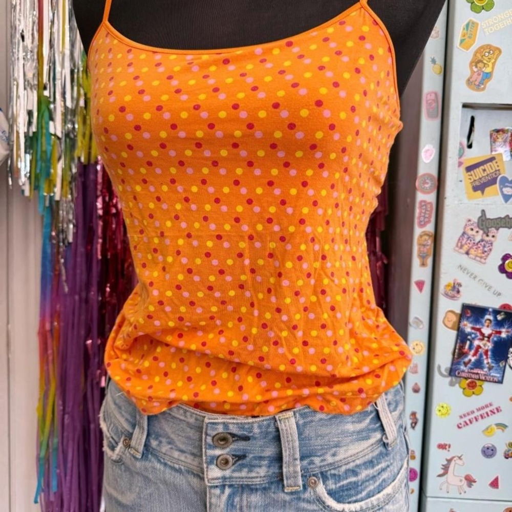 Y2K 2000s polka dot orange Victoria's Secret tank top - Picture 2 of 5
